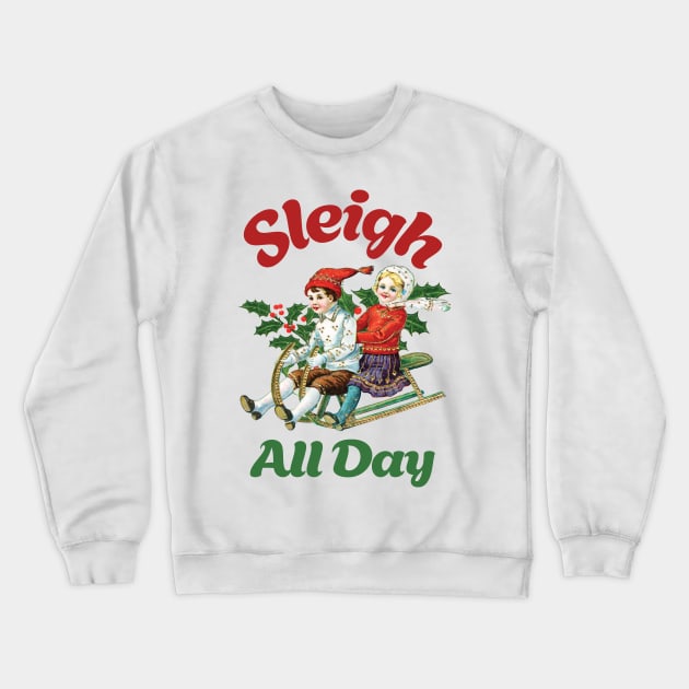 Vintage Merry Christmas Santa Sleigh Crewneck Sweatshirt by KewaleeTee
